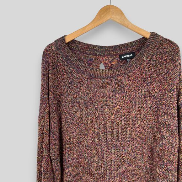 Express Multicolor Marled Open-Back Cable Knit Sweater Women’s Medium - Picture 6 of 8
